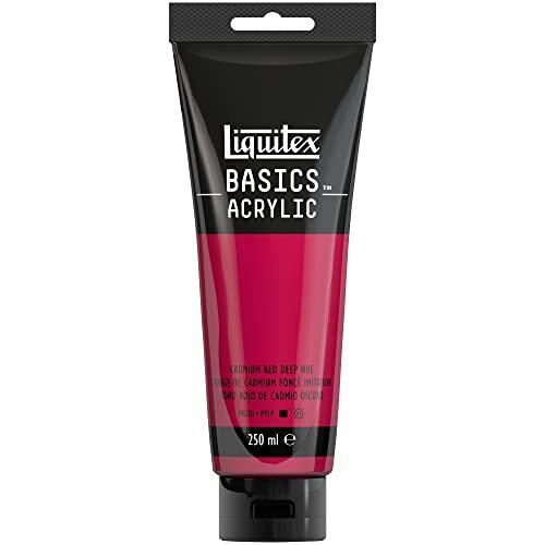 Liquitex 88700223 Basics enkelvoudig pigmenteerde acrylverf, kunstenaarspigmenten, lichtecht, medium viscositeit, goede kwaliteit, satijn finish - 250ml tube, Cadmium Red Deep Hue