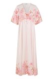 b.young BYFLORETTA LONG DRESS Dames Maxi jurken L/XL Polyester Gebloemd V-hals Korte mouw PINK BEES AND FLOWERS