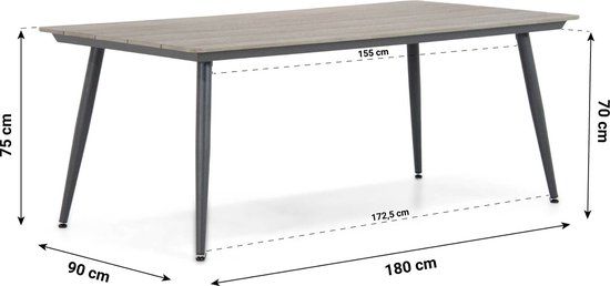 Lifestyle Garden Furniture Lifestyle Matale dining tuintafel 180 x 92 cm - Antraciet/Grijs