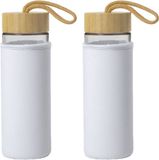 Merkloos / Sans marque 4x Glas Waterfles/Drinkfles - Softshell Beschermhoes - Wit - 530 ml