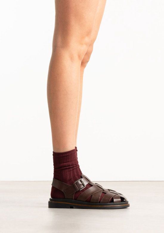 Sacha - Dames - Donkerbruine leren plateau sandalen - Maat 41