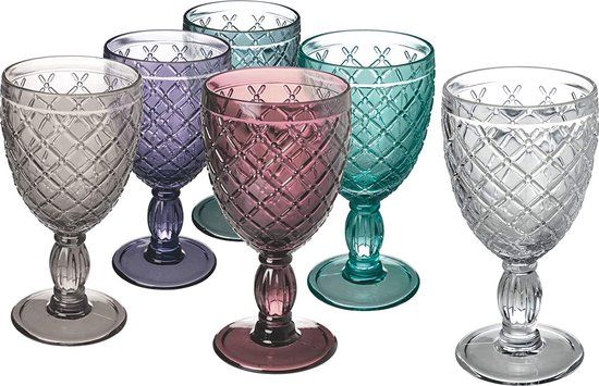 Villa d'Este Home Tivoli Castle Wijnglazen - 280 ml - 6 stuks - Glas - Zilver