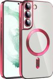 Techsuit Hoesje geschikt voor Samsung Galaxy S21 FE - Luxury Crystal Back Cover - Geschikt voor MagSafe - Transparant/Rood