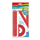 KEYROAD Geometrieset Flexibel/Flex-Draw met grafische/wiskundeset 3-delig: 1 x liniaal 20 cm, 1 x tekendriehoek, 1 x gradenboog