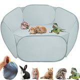 GABraden Boxtent voor kleine dieren, konijnen kleine pennen, reptielenkooi, ademende transparante huisdierbox pop open buiten (effen grijs)