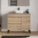Meuble de salle de bain Cambrian 90cm avec plateau et vasque à poser arrondie - porte et tiroirs - sans miroir - Lazaro (chêne clair)