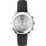 Versace VEV601223 Heren Polshorloge Zilverkleurig/Zwart Leer Kwarts Analoog 44mm Saffierglas 5 ATM