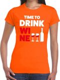 Bellatio Decorations Shoppartners Bv Time to Drink Wine tekst t-shirt oranje dames - dames shirt Time to Drink Wine - oranje kleding XXL