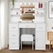Merkloos Table de maquillage avec éclairage - Coiffeuse avec 6 tiroirs et 3 étagères - Blanc - 131 x 80 x 36 cm - Chambre à coucher - Table de maquillage à miroir coulissant