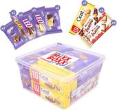 Mixxboxx Milka Koffie Treats mix van lekkernijen - Milka, Lu Cent Wafers, Kinder Bueno - 24 stuks - chocolade en koek voor bij de koffie in herbruikbare box - VOORDEELPAKKET - 943g