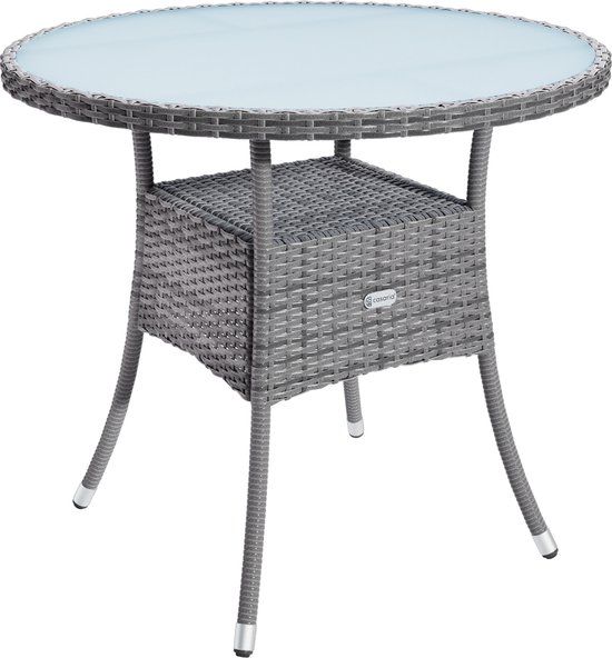 Casaria Bijzettafel - Rond 80cm Weerbestendig Polyrattan - Grijs