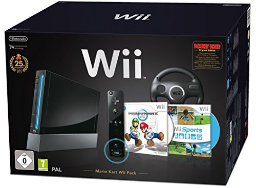 Nintendo Console Wii Noire + Wii Sports + Mario Kart + Volant - Edition Limitée 25ème Anniversaire Mario