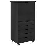 vidaXL Rollende kast 53 x 39 x 103 cm Massief vurenhout Zwart