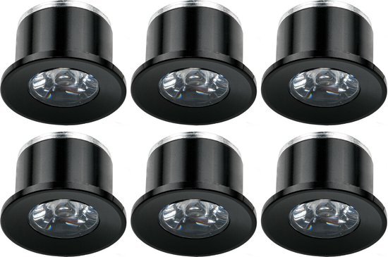 Velvalux Voordeelpak LED Veranda Spot Verlichting 6 Pack - 1W - Natuurlijk Wit 4000K - Inbouw - Rond - Mat Zwart - Aluminium - Ø31mm