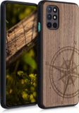 kwmobile telefoonhoesje geschikt voor OnePlus 8T - Houten hoesje met bumper - Donkerbruin Vintage Kompas design