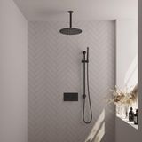 Brauer Black Edition Thermostatische Regendoucheset Inbouw - Hoofddouche 30 cm - Met Drukknoppen - Handdouche Staaf - Doucheslang - Geintegreerde Glijstang - Mat Zwart