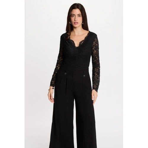 Morgan Zwart Semi-transparante Body Top met Open Rug