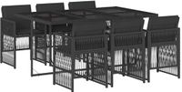 vidaXL 7-delige Tuinset met kussens, polyrattan, zwart