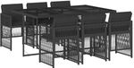 vidaXL Ensemble de jardin 7 pièces avec coussins, polyrotin, noir