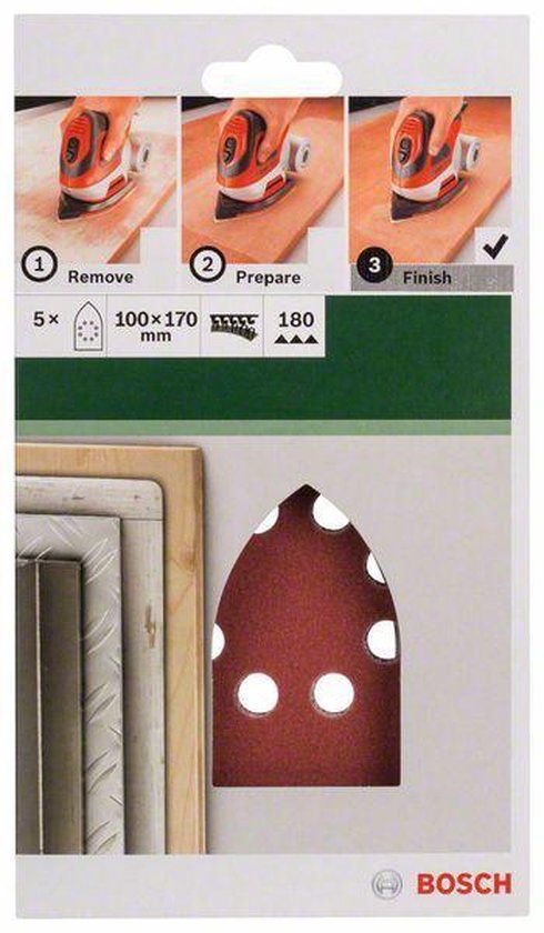 Bosch 5-delige schuurbladset voor multischuurmachines 100 x 170 mm - korrel 180