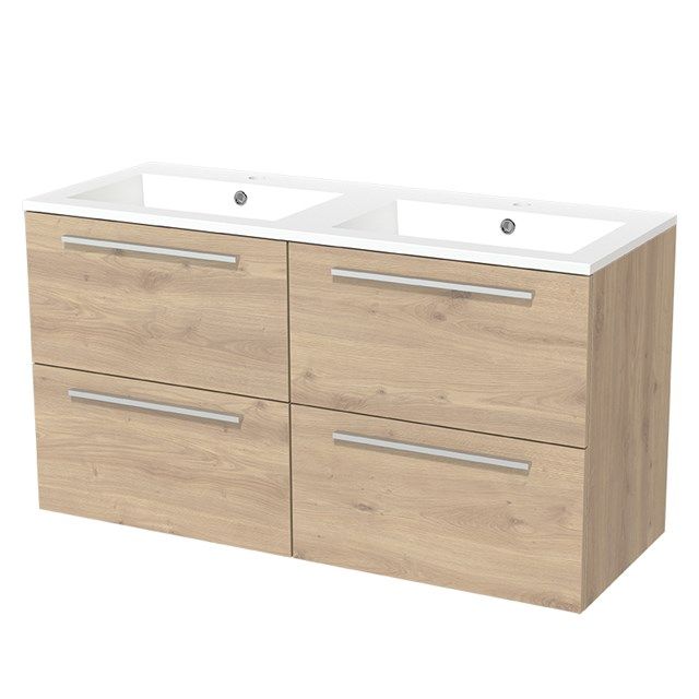 Maxaro Badkamermeubel 120cm Modulo Lichtbruin Eiken 4 lades Vlak Wastafel Mineraalmarmer