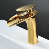 Unyqoos® Gouden wastafelmengkraan – massief messing, installatie met één gat, meerlagige verchroming, keramische cartridge, inclusief warm- en koudwateraansluitingen