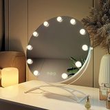 EMKE Hollywood spiegel rond 50 cm met 3 lichtkleuren dimbaar, make-upspiegel met verlichting, 360 graden draaibaar, met 11 ledlampen, geheugenfunctie, make-upspiegel voor kaptafel, wit
