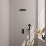 Brauer Black Carving Thermostatische Regendoucheset Inbouw - Hoofddouche 30 cm - Gebogen Wandarm - 3 Weg - Handdouche 3 Standen - Doucheslang - Wandaansluitbocht - Mat Zwart