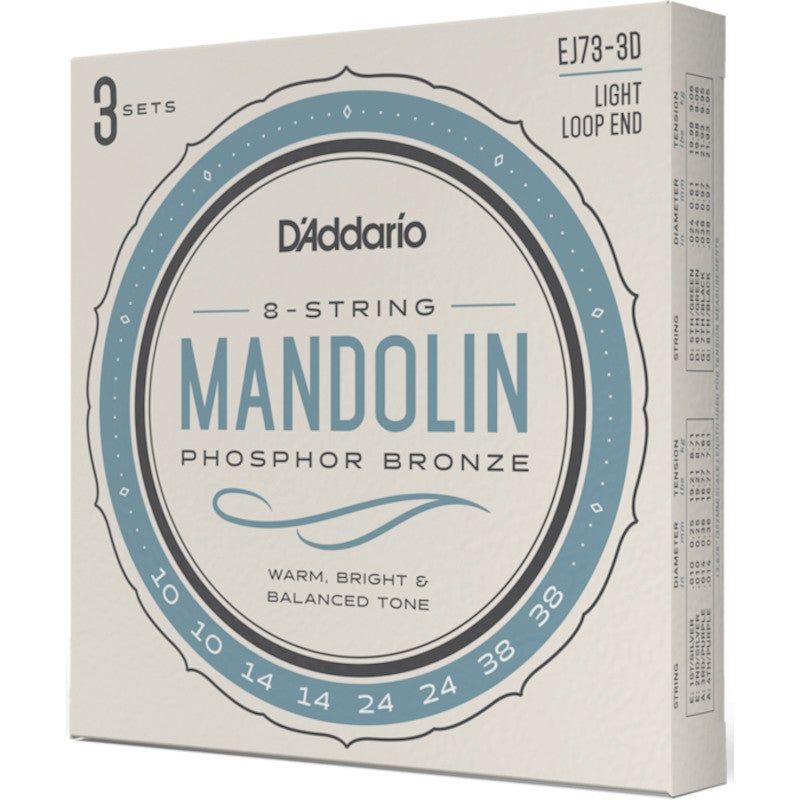 D'Addario EJ73-3D Phosphor Bronze Light 10-38 mandoline snaren (3 sets)