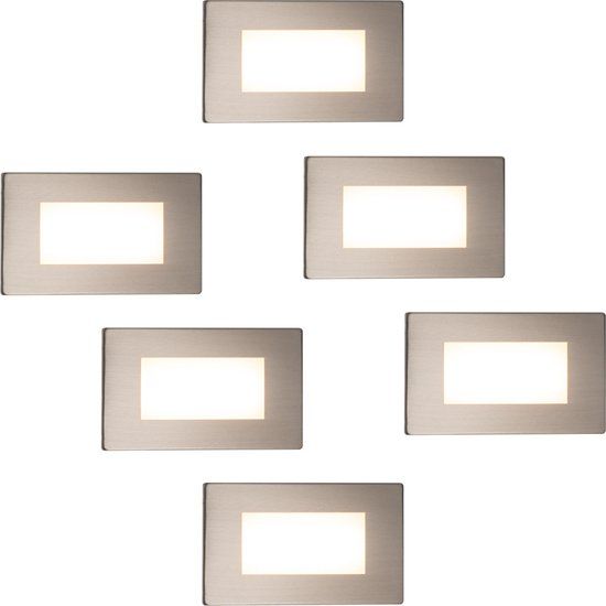 HOFTRONIC Set van 6 Dillon Wand Inbouwspots RVS - 3 Watt 340 Lumen - 3000K Warm wit licht - IP54