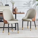 MODFU Eetkamerstoelen Set Van 2 - Bliksemvormige Rugleuning - Modern - Metaal - Warmgrijs En Bruin
