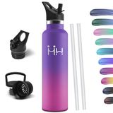 Honeyholly Drinkfles 1L, Bpa-Vrij, Waterfles, Roestvrij Staal, Thermosfles, Uitlaatveilige Isolerende Fles Dubbelwandig, Waterfles, Thermoskan, Met Stro, Drinkfles Koolstofdioxide