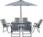 Habitat et Jardin Convivia Table et chaises de jardin en métal avec parasol - 6 places - Gris clair