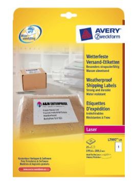 Avery L7997-25 Printeretiketten - wit - polyester - laser-technologie