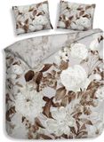 Heckettlane Dekbedovertrek Danna - Tweepersoons - 200x200-220 cm - Katoen-Satijn - Beige - Bloemenprint