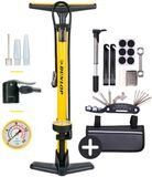 Dunlop Fietspomp met Drukmeter en Fiets Reparatieset 14-delig - Geel