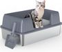 Merkloos Kattenbak van roestvrij staal met zijkant-instap, 58 x 38 x 25,4 cm, grijs