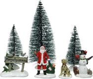 Kaemingk B.V. 7x pièces village de Noël accessoires figurines/poupées et sapin de Noël
