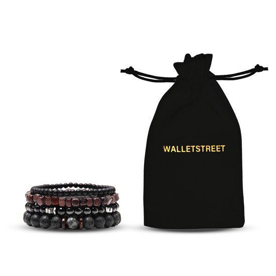 Walletstreet Multi Armband Natuursteen Set - Bruin/Zwart/Grijs - Unisex