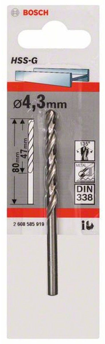 Bosch Metaalboren HSS-G, Standard 4,3 x 47 x 80 mm
