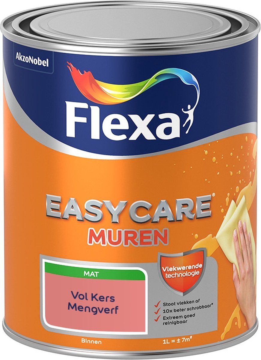 FLEXA Easycare Muurverf - Mat - Mengkleur - Vol Kers - 1 liter - 8711113231602