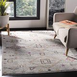 SAFAVIEH Adirondack Collection Marokkaans Boho Tribal tapijt voor woonkamer, eetkamer, slaapkamer, laagpolig, lichtgrijs en rood, 91 x 152 cm