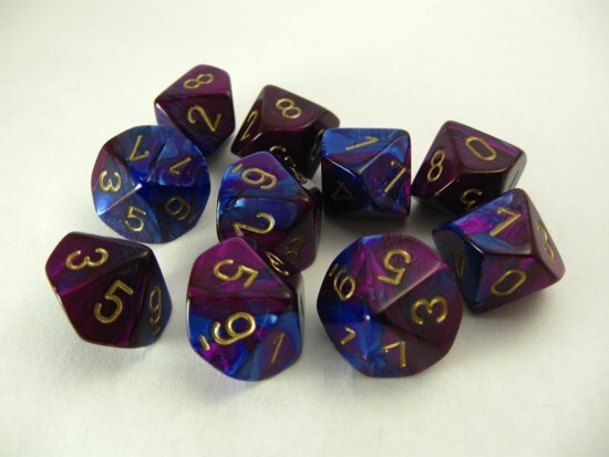 Chessex dobbelstenen set 10 10-zijdig Gemini blue-purple w/gold