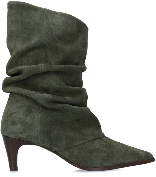 Manfield Dames Groene Suède Slouchy Enkellaarsjes met Hak - Maat 37