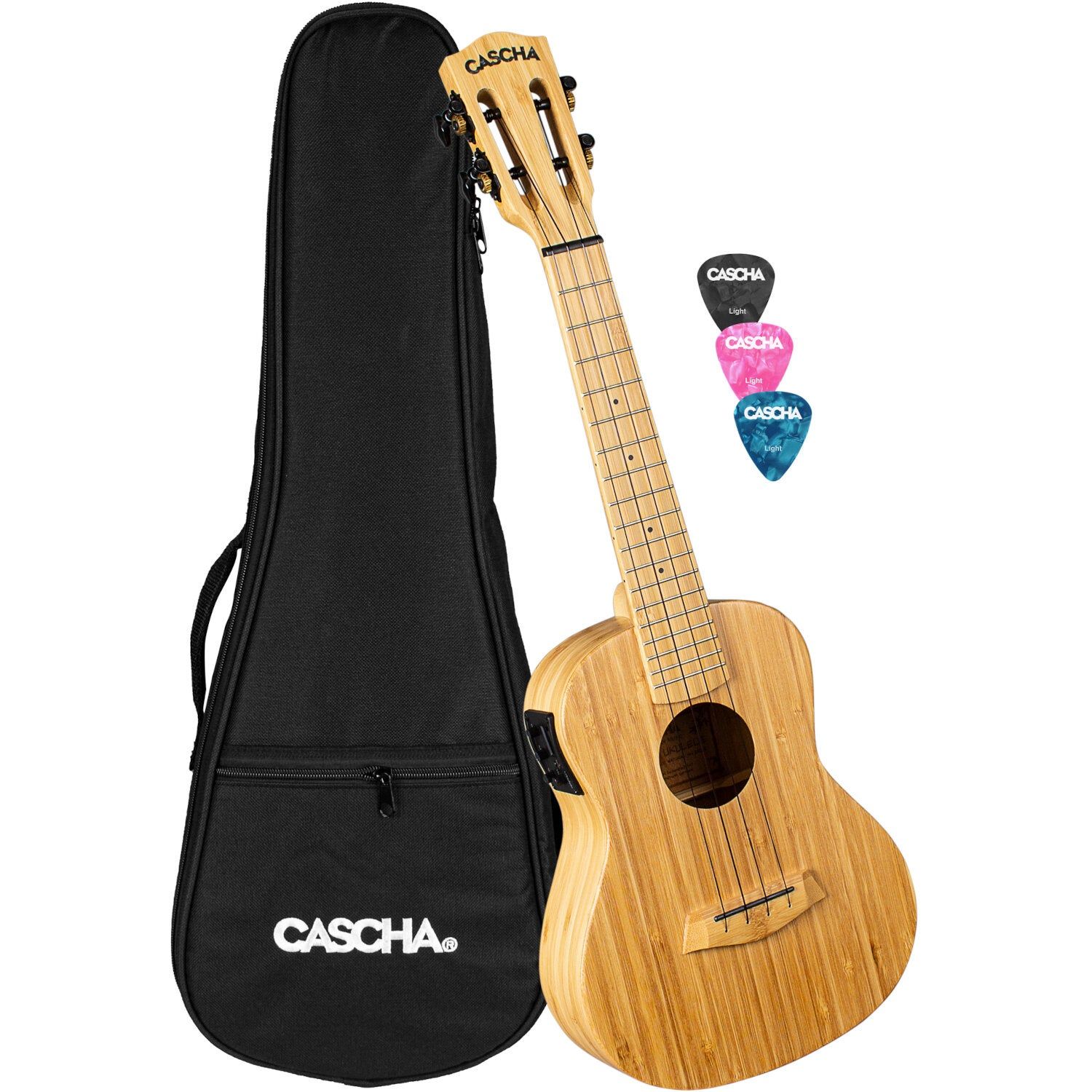 Cascha HH 2313E Bamboo Natural Concert Ukulele Set