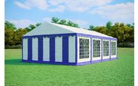 Tonnelle 5x8 m PREMIUM – PVC 500 g/m², ignifuge, cadre au sol + renforts de toit, jusqu'à 80 personnes - Bleu-blanc