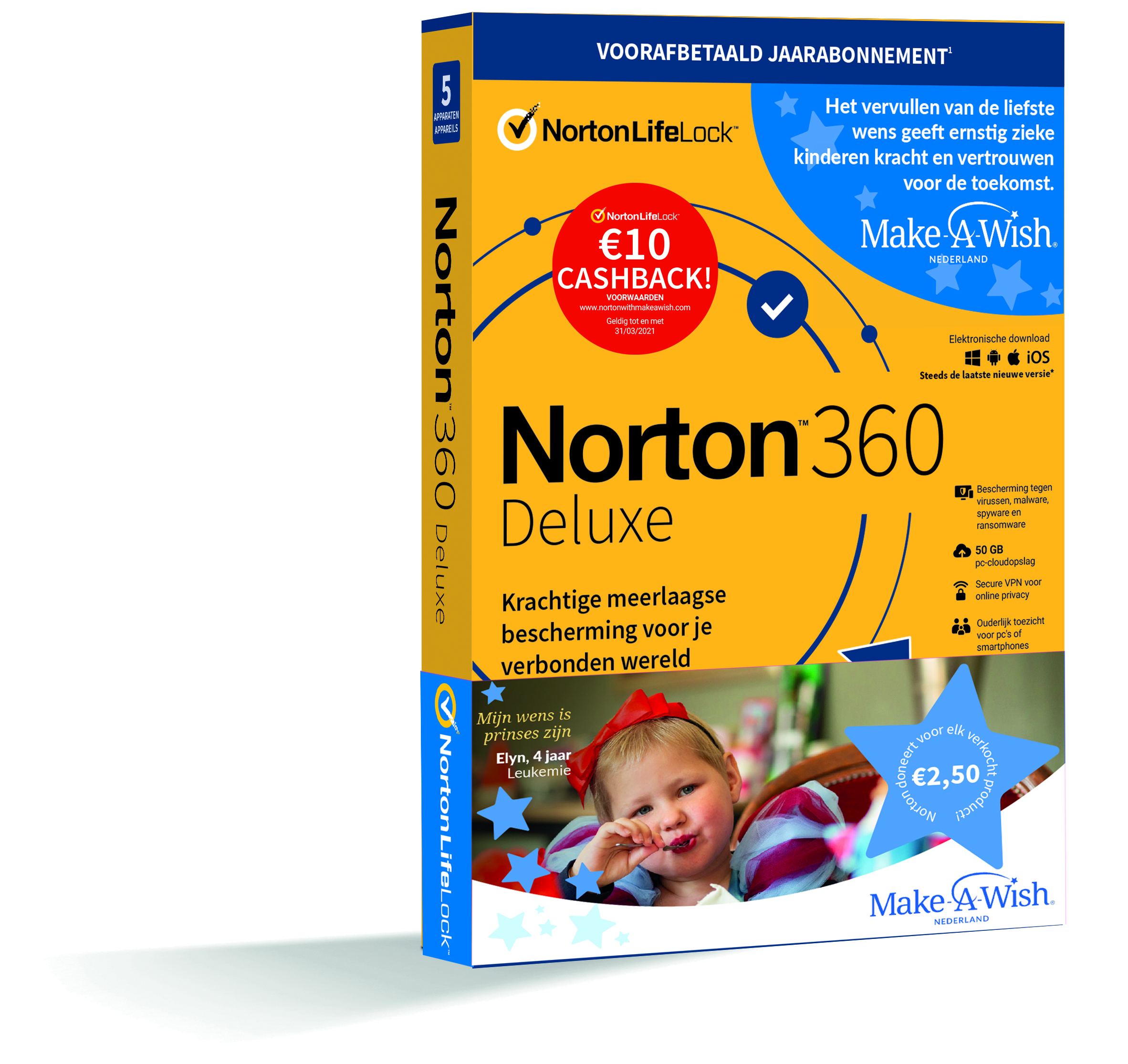 Norton 360 Deluxe | 5Apparaten - 1Jaar | â?¬ 10,- cashback | Multi-Device