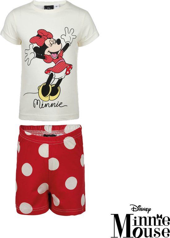 Minnie Mouse Shortama - White with Red - Disney Pajamas - 100% Cotton - Size 122/128