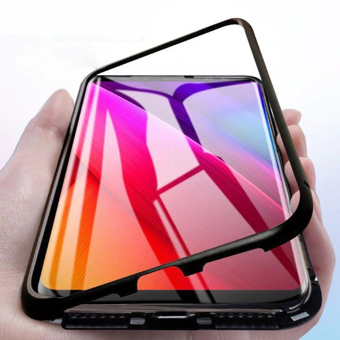 Stuff Certified Samsung Galaxy A8 Plus Magnetisch 360° Hoesje met Tempered Glass - Full Body Cover + Screenprotector Zwart