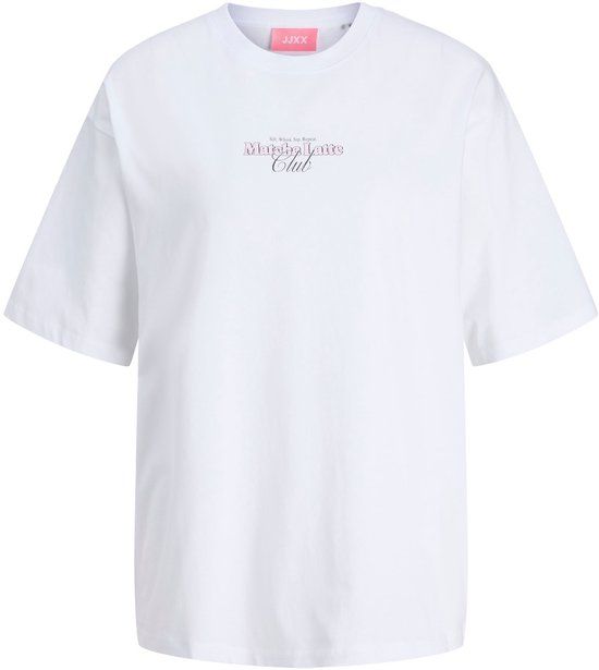 JJXX T-shirt met ronde hals en korte mouwen voor dames, maat L, wit, 100% katoen, casual, met logo